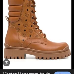 MCM Tan Leather Monogram Boots